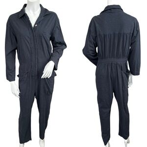 Intimately Free People Black Collared Button Down Cotton Boiler Jumpsuit Small